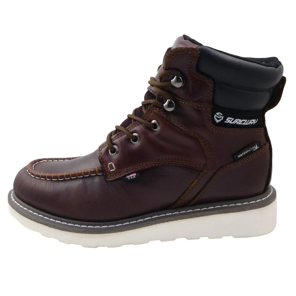 SUREWAY 6" Men US 11 Heavy Duty Soft Toe Full Grain Leather Work Boots Red Wine